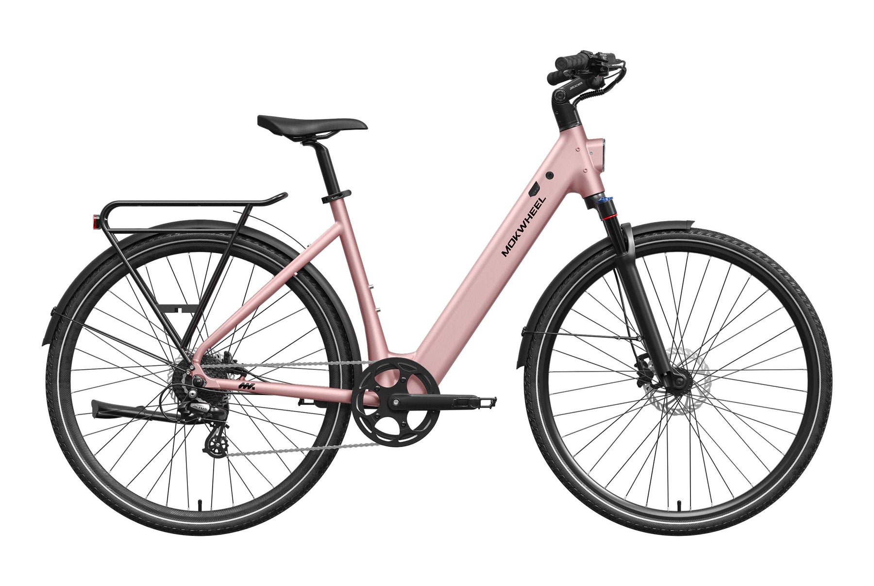 pink electric bicycle Mokwheel FLINT ST Step-Thru E-Bike