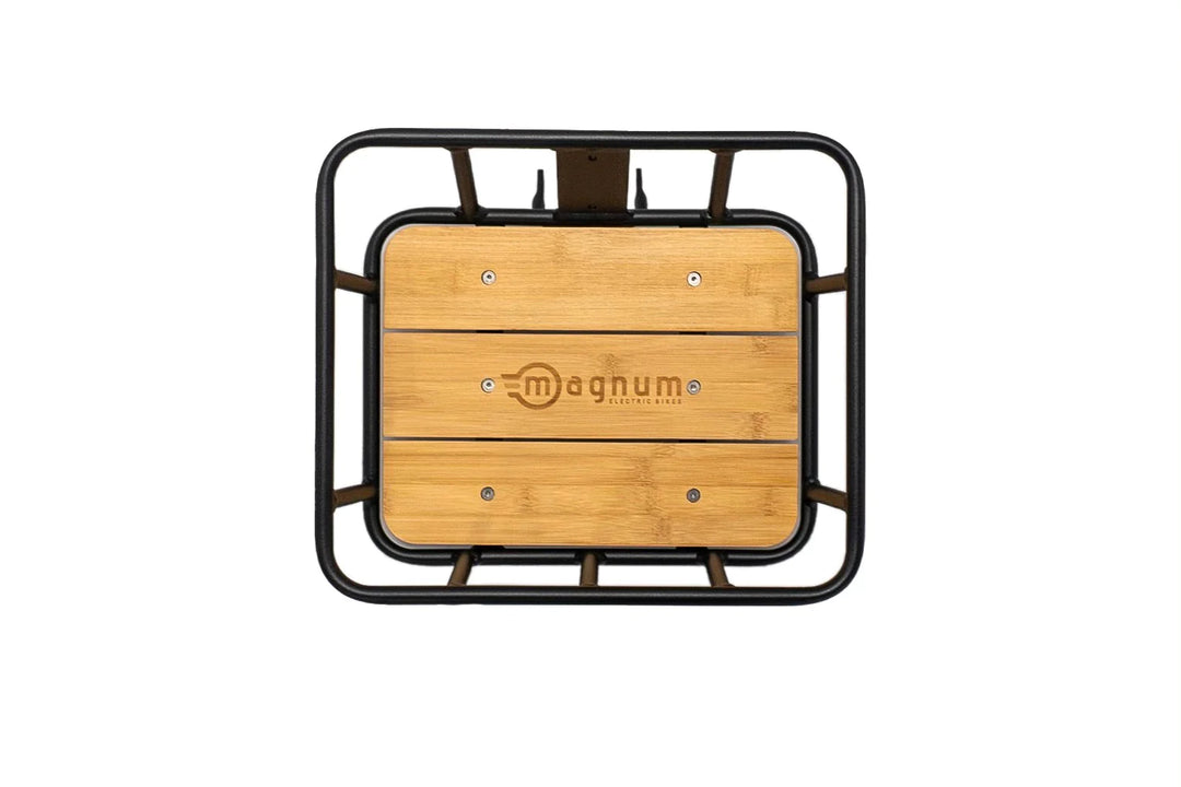 This rustic, sturdy front carrier rack amps up your e-bike’s storage space as well as its style.