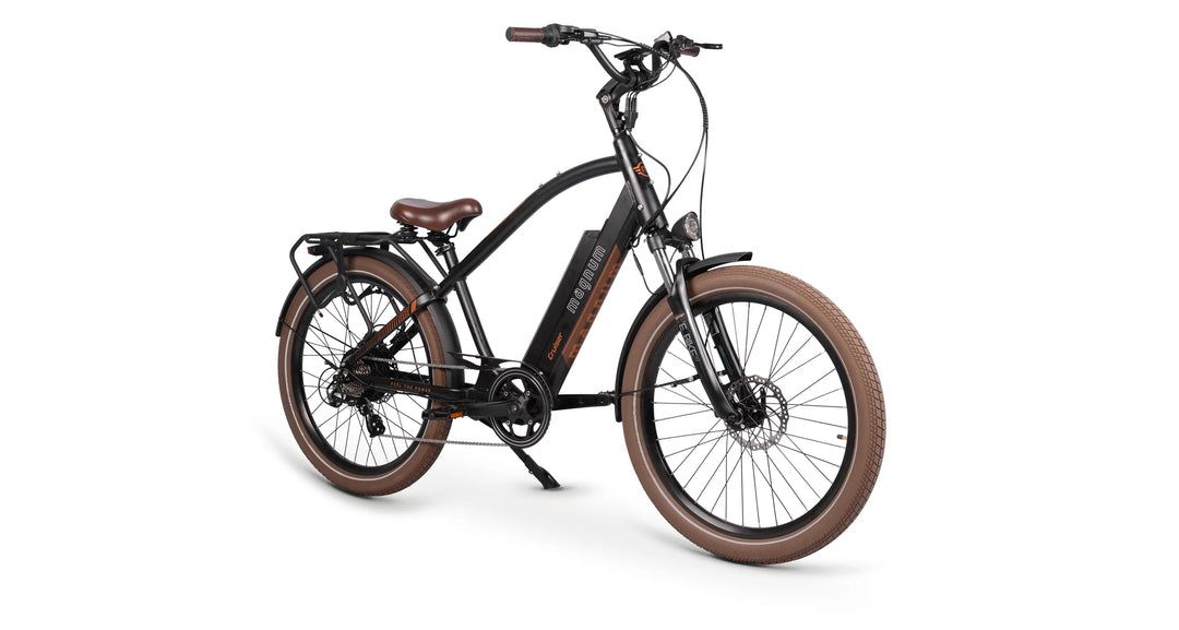 The Magnum Cruiser A beautifully designed beach cruiser style electric bike well suited to urban riding or commuting.
